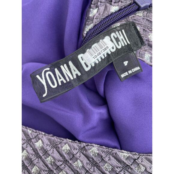 Yoana Baraschi Dress Purple Waffle Knit Sz 4 Metallic Pleated Midi Knee Length - Picture 6 of 8